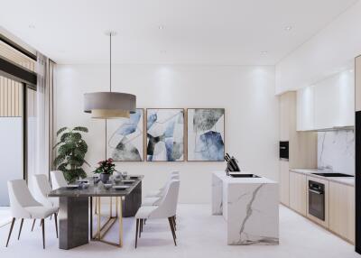 Modern kitchen with dining area