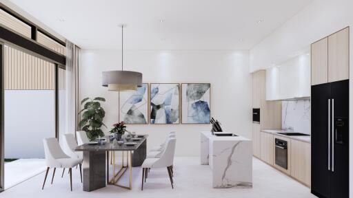 Modern kitchen with dining area