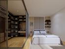 Modern bedroom with walk-in closet