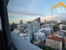 City view from high-rise building window