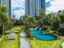 Outdoor area with pool and lounge chairs