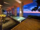 Luxurious outdoor pool area with sunset view