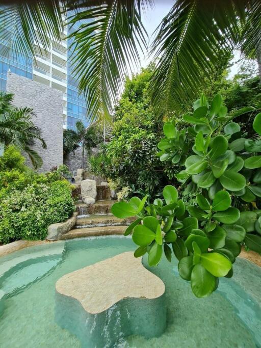 Outdoor landscaped area with pool