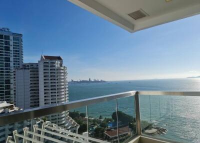 View from balcony with ocean and cityscape