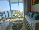 Living room with ocean view and balcony