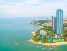 Aerial view of coastal high-rise buildings and beach