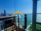 Balcony with a view of the city skyline and ocean