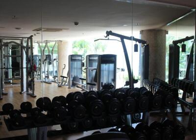 Fully equipped gym with various workout machines and weights