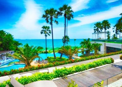 Seaside property pool area with ocean view