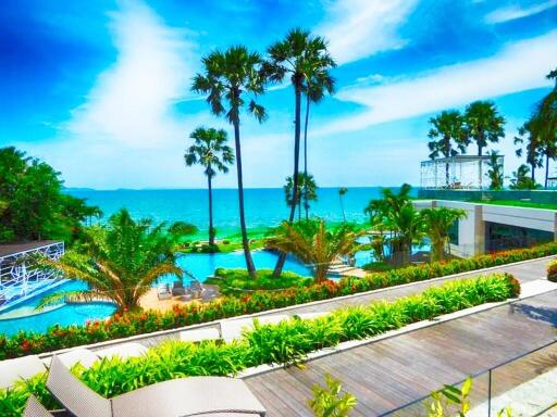 Seaside property pool area with ocean view