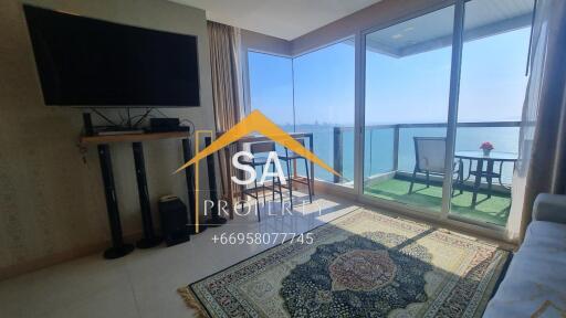 Living room with sea view balcony