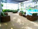 Outdoor seating area by the pool