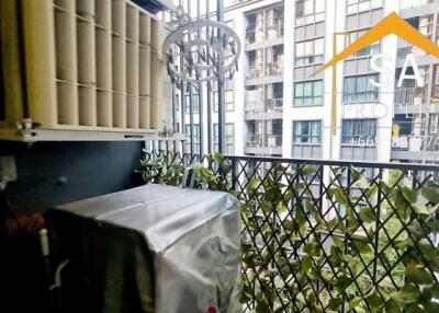 Balcony view with plants and nearby buildings