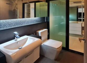 Modern bathroom with stylish fixtures