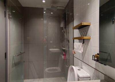 Modern bathroom with glass shower and toilet