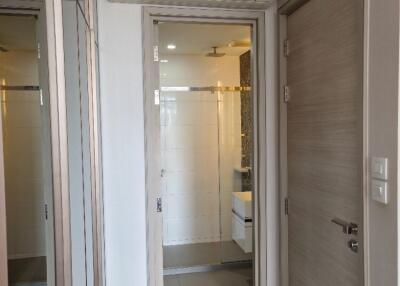 Modern bathroom entrance with an air conditioner