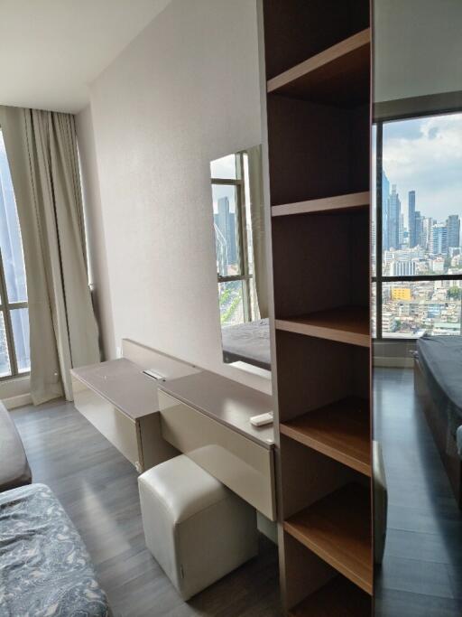 Modern bedroom with city view