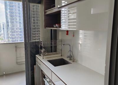 Modern kitchen with balcony view