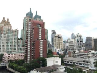 City skyline with various residential and commercial buildings