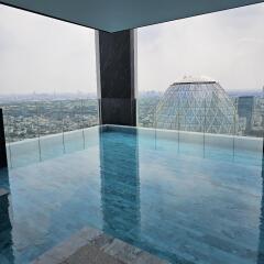 Rooftop infinity pool with a city view