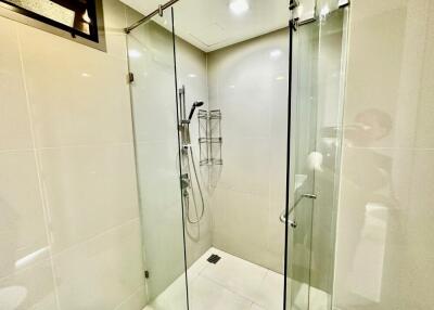 Modern bathroom with glass shower enclosure