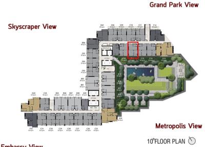 10th floor plan showing different apartment views