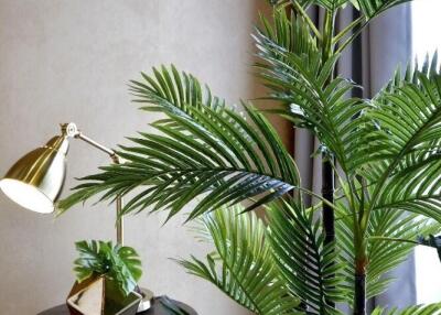 Living room corner with plants and lamp