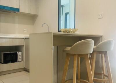 modern kitchen with counter seating