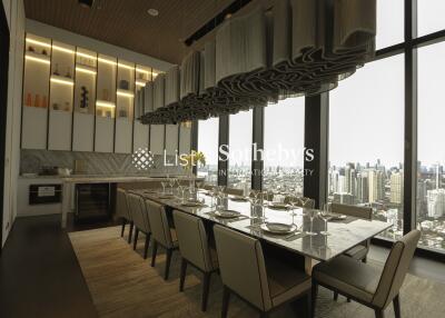 Elegant dining room with a panoramic city view