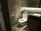 Modern bathroom with toilet and sleek dark grey tiles