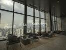 Luxurious lounge area with panoramic city view