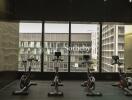 Modern gym with exercise bikes and large windows