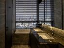 Luxurious bathroom with double sink and city view