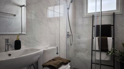 Modern bathroom with shower and sink