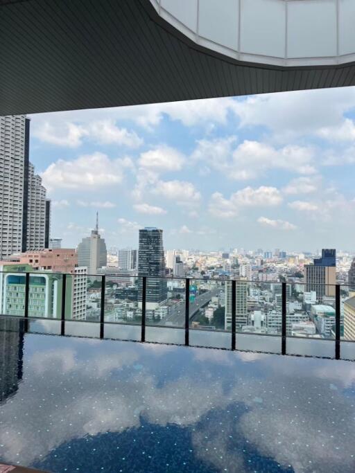 Rooftop view with skyline and pool