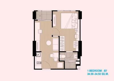 Floor plan of 1 bedroom apartment