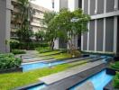 Outdoor garden at modern residential complex