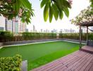 Rooftop garden with putting green and city view