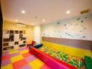 Colorful children's playroom with ball pit and toys