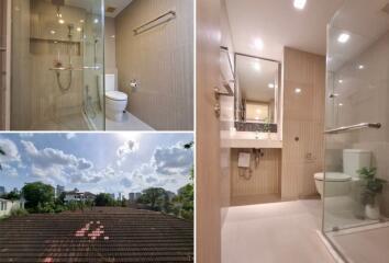 Modern bathroom with glass shower enclosure and wall-mounted fixtures