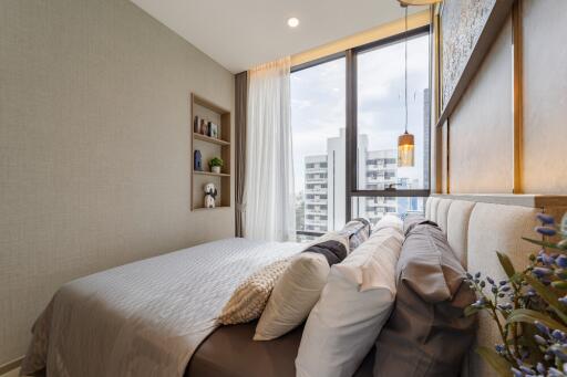 Modern bedroom with city view