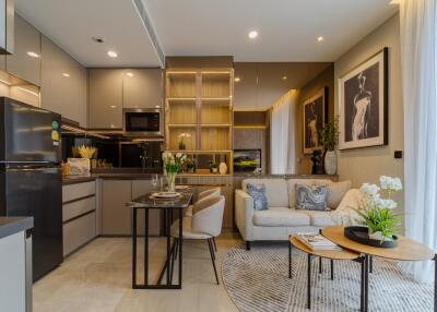 Modern living area with kitchen and dining space