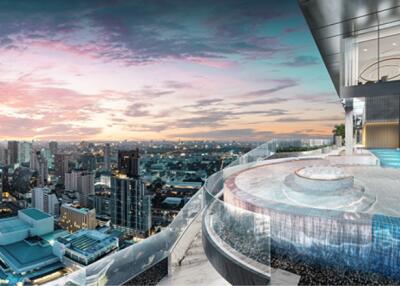 Rooftop infinity pool with city skyline view