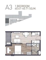 Floor plan for 1-bedroom apartment with 40.41-40.71 SQ.M.