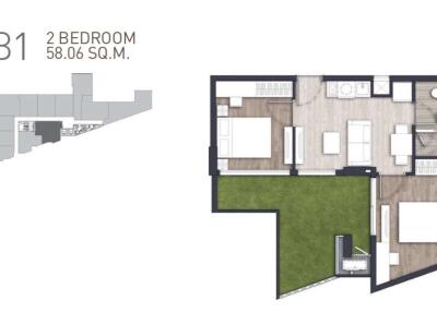 2 bedroom 58.06 sq.m. floor plan