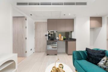 Modern living room with kitchenette