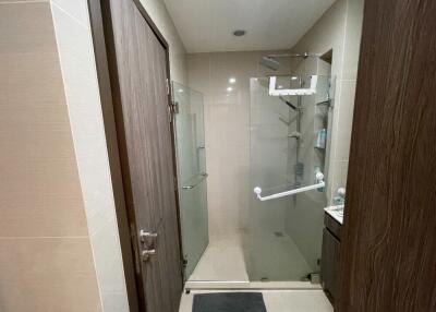 Modern bathroom with glass shower enclosure