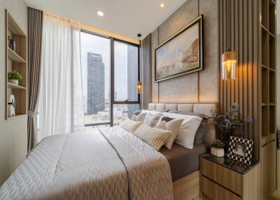 Modern bedroom with city view