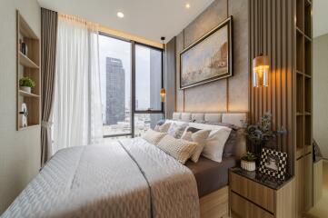 Modern bedroom with city view