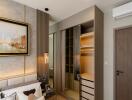 Bedroom with modern decor and built-in wardrobe